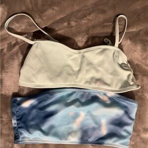 Elegant Women's Ribbed Bikini Set - Mint & Blue Tie-Dye